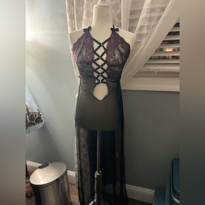 Lingerie long black and burgundy dress